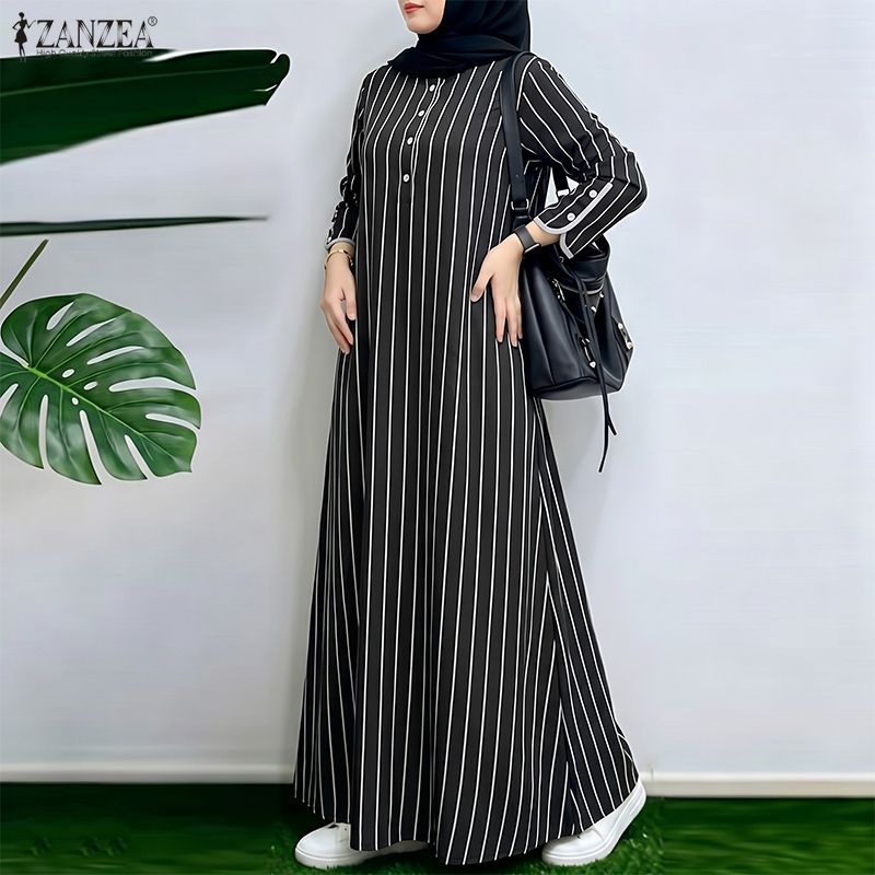 Abaya Modest Wear - Vestido maxi a rayas modesto musulmán