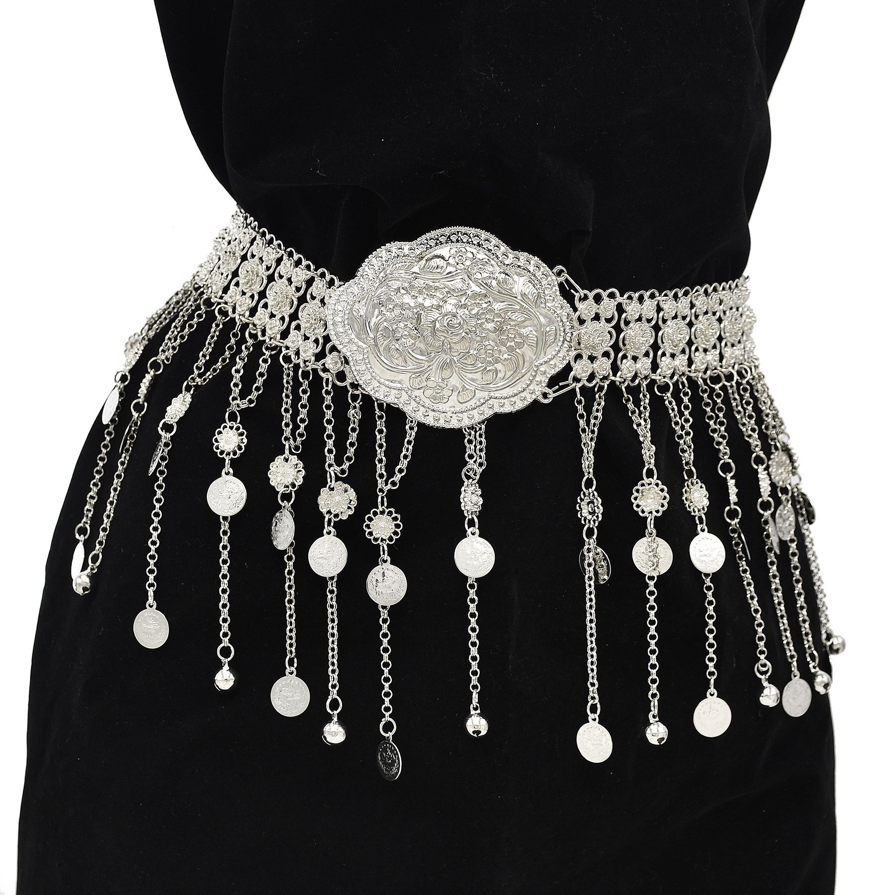 Ethnic Indian Fashion - Cinturón de Caftán Marroquí Plateado con