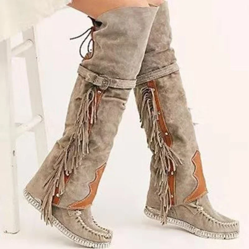 Ethnic Fashion - Botas bohemias hasta la rodilla para