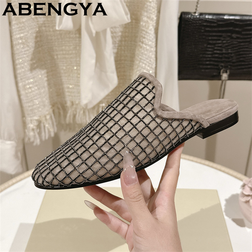 Ethnic Fashion - Zapatillas planas de encaje brillante con