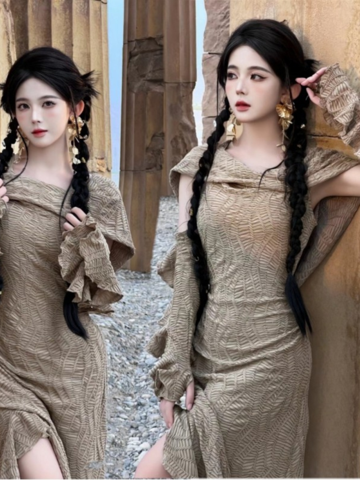 Ethnic Fashion Photography - Vestido Largo con Temática del Desierto,