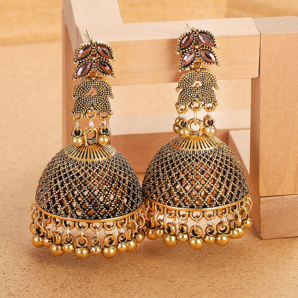 Ethnic Indian Fashion - Pendientes colgantes de campana grande de