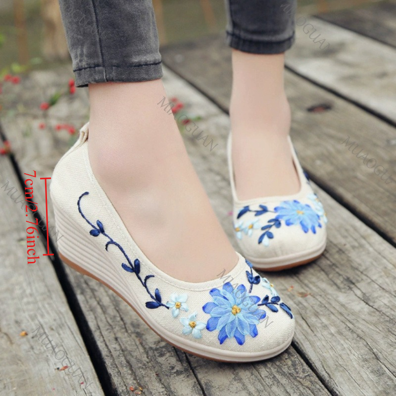 Ethnic Fashion - Zapatos de Plataforma con Cuña Bordados